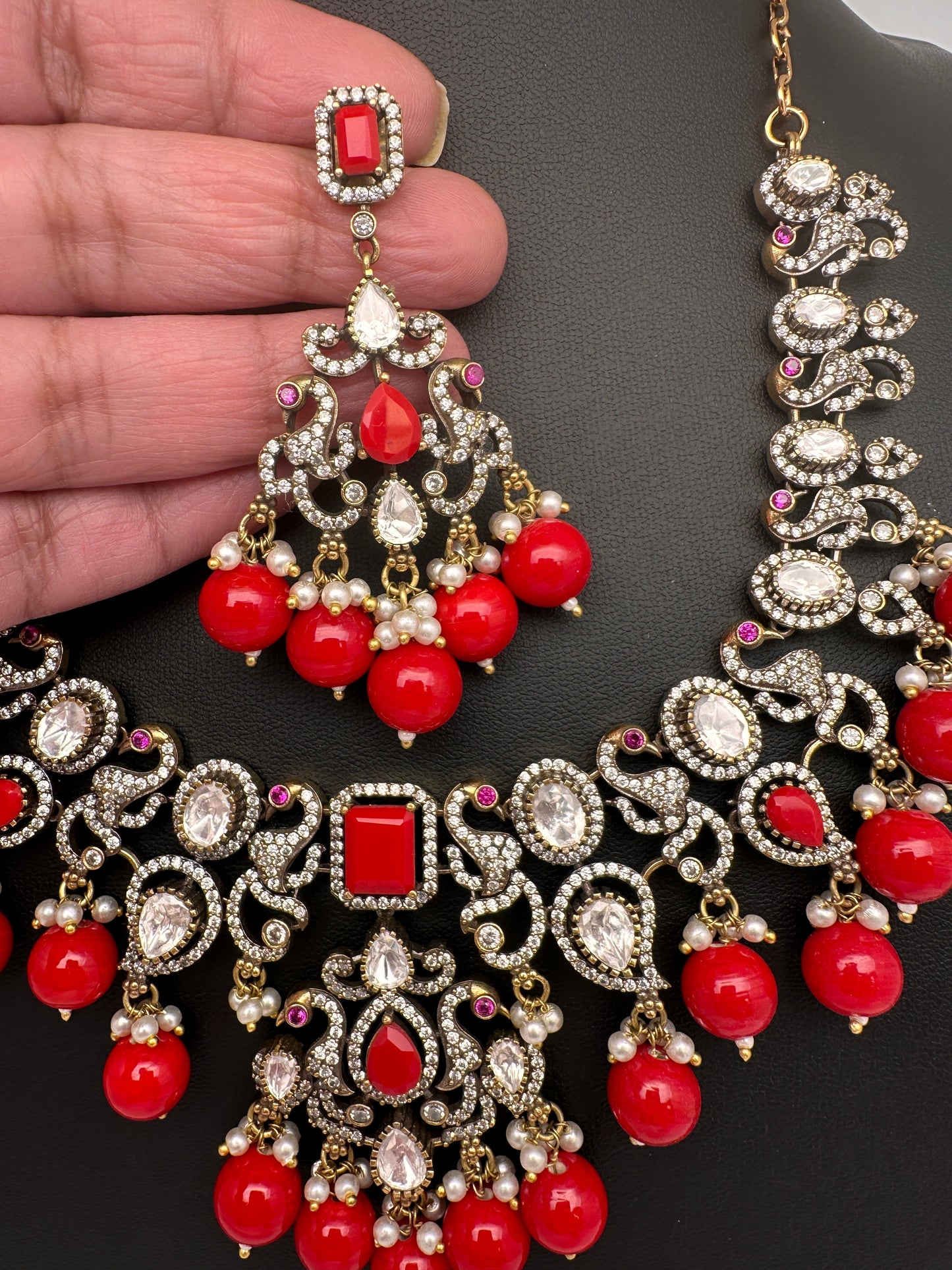 Victorian Moissanite Polki Coral Necklace