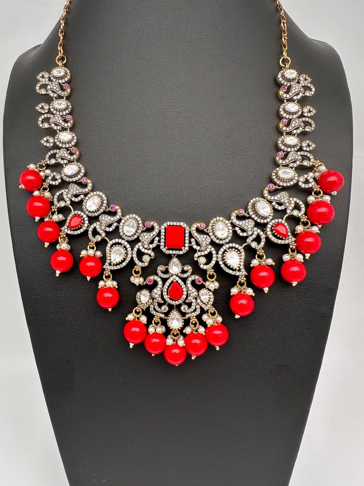 Victorian Moissanite Polki Coral Necklace