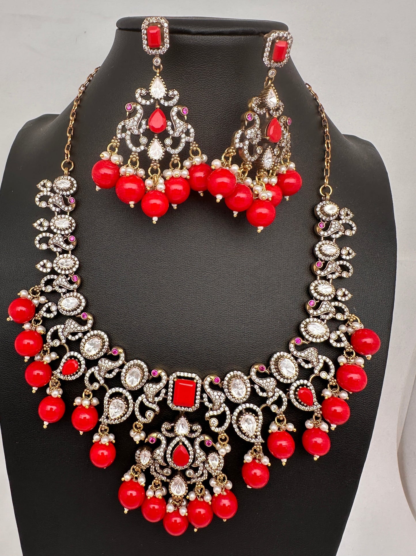 Victorian Moissanite Polki Coral Necklace