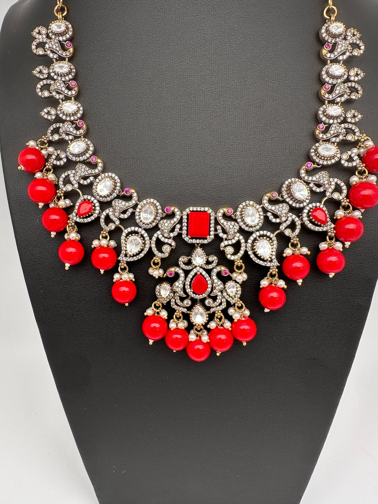 Victorian Moissanite Polki Coral Necklace