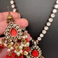 Polki Victorian Mehndi Finish Color Stone Necklace - Coral