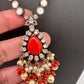 Polki Victorian Mehndi Finish Color Stone Necklace - Coral