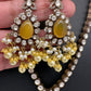Polki Victorian Mehndi Finish Color Stone Necklace - Yellow