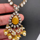 Polki Victorian Mehndi Finish Color Stone Necklace - Yellow