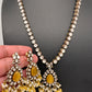Polki Victorian Mehndi Finish Color Stone Necklace - Yellow