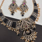 Polki Victorian Mehndi Finish Chandballi Color Stone Necklace - Blue