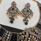 Polki Victorian Mehndi Finish Chandballi Color Stone Necklace - Blue