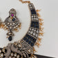 Polki Victorian Mehndi Finish Chandballi Color Stone Necklace - Blue