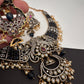 Polki Victorian Mehndi Finish Chandballi Color Stone Necklace - Blue