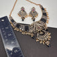 Polki Victorian Mehndi Finish Chandballi Color Stone Necklace - Blue