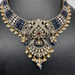 Polki Victorian Mehndi Finish Chandballi Color Stone Necklace - Blue