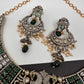 Polki Victorian Mehndi Finish Chandballi Color Stone Necklace - Green