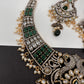 Polki Victorian Mehndi Finish Chandballi Color Stone Necklace - Green