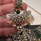 Polki Victorian Mehndi Finish Chandballi Color Stone Necklace - Green