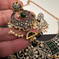 Polki Victorian Mehndi Finish Chandballi Color Stone Necklace - Green