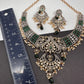 Polki Victorian Mehndi Finish Chandballi Color Stone Necklace - Green