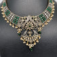 Polki Victorian Mehndi Finish Chandballi Color Stone Necklace - Green