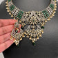 Polki Victorian Mehndi Finish Chandballi Color Stone Necklace - Green