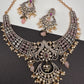 Polki Victorian Mehndi Finish Chandballi Color Stone Necklace - Pink