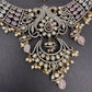 Polki Victorian Mehndi Finish Chandballi Color Stone Necklace - Pink