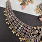Polki Victorian Mehndi Finish Chandballi Color Stone Necklace - Pink