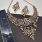 Polki Victorian Mehndi Finish Chandballi Color Stone Necklace - Pink