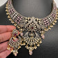 Polki Victorian Mehndi Finish Chandballi Color Stone Necklace - Pink