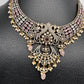 Polki Victorian Mehndi Finish Chandballi Color Stone Necklace - Pink