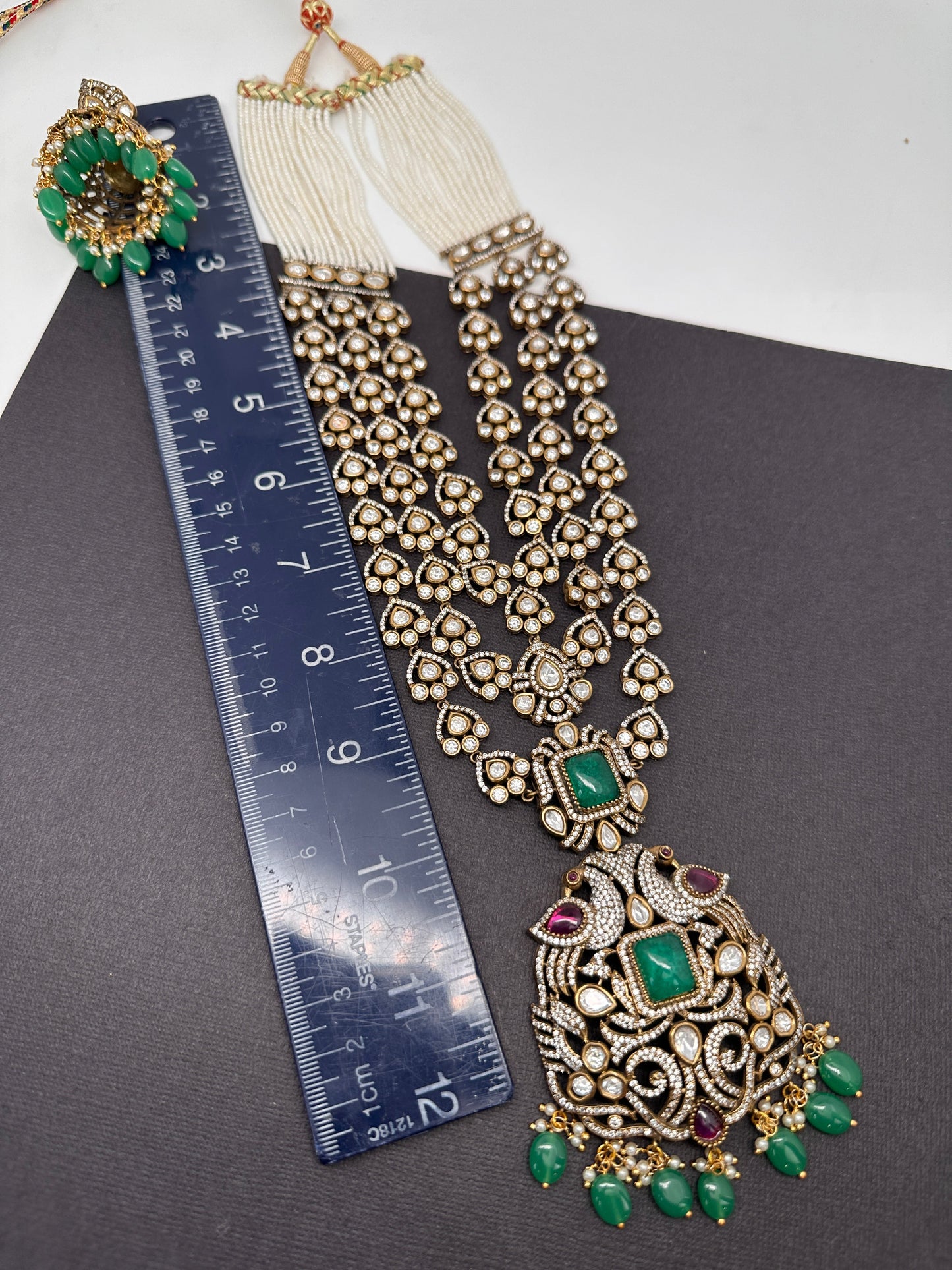 Kundan CZ Multi Layer Mehendi Polish Long Necklace