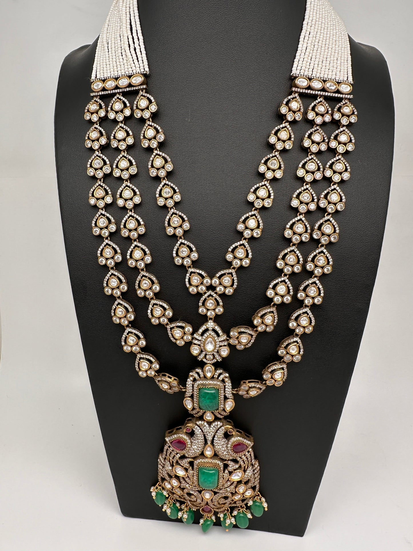 Kundan CZ Multi Layer Mehendi Polish Long Necklace