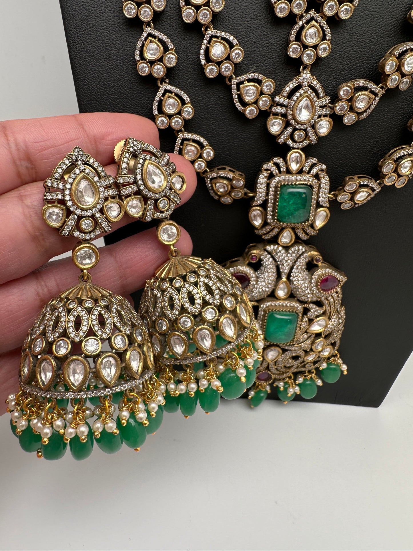 Kundan CZ Multi Layer Mehendi Polish Long Necklace