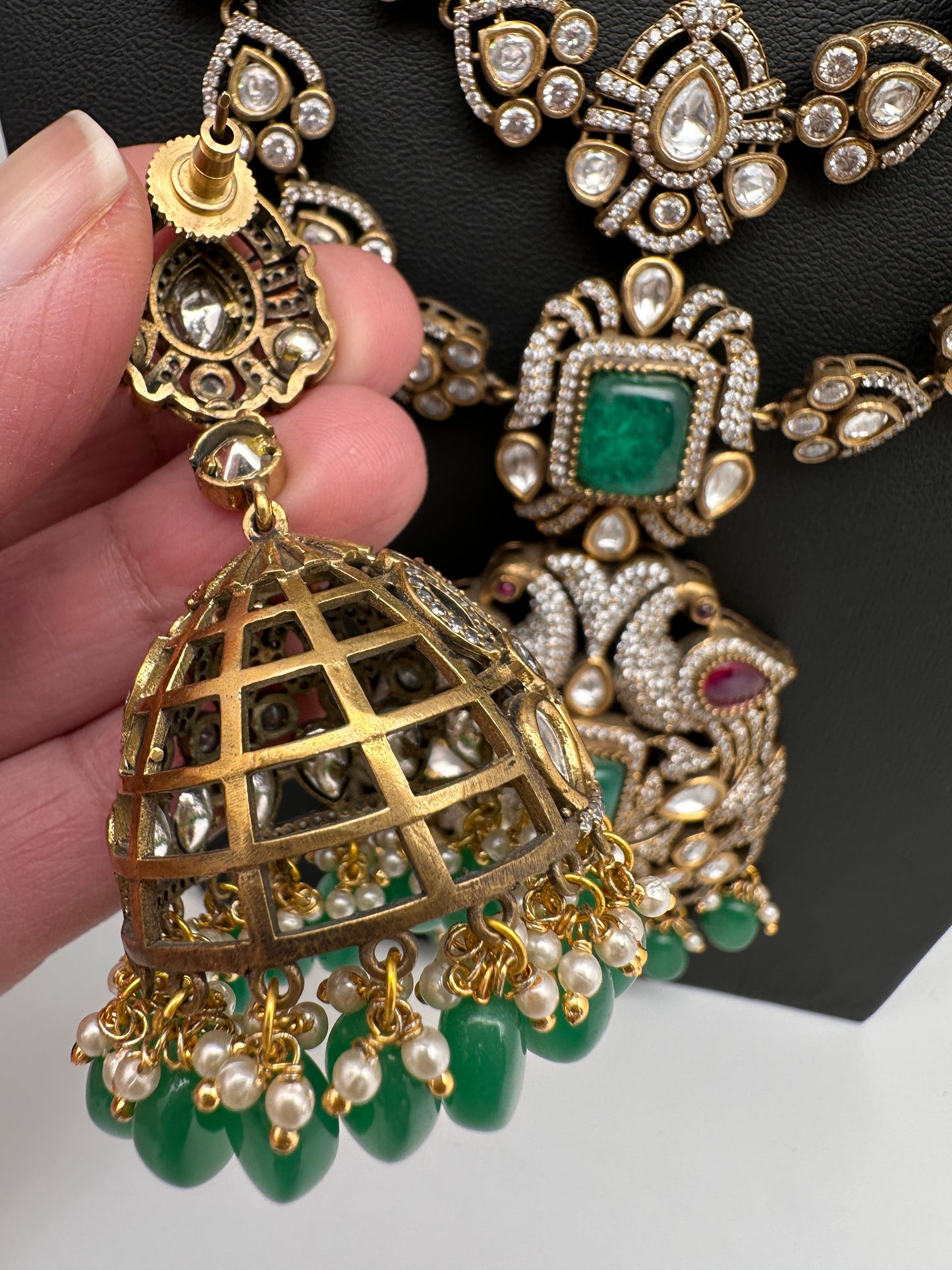 Kundan CZ Multi Layer Mehendi Polish Long Necklace