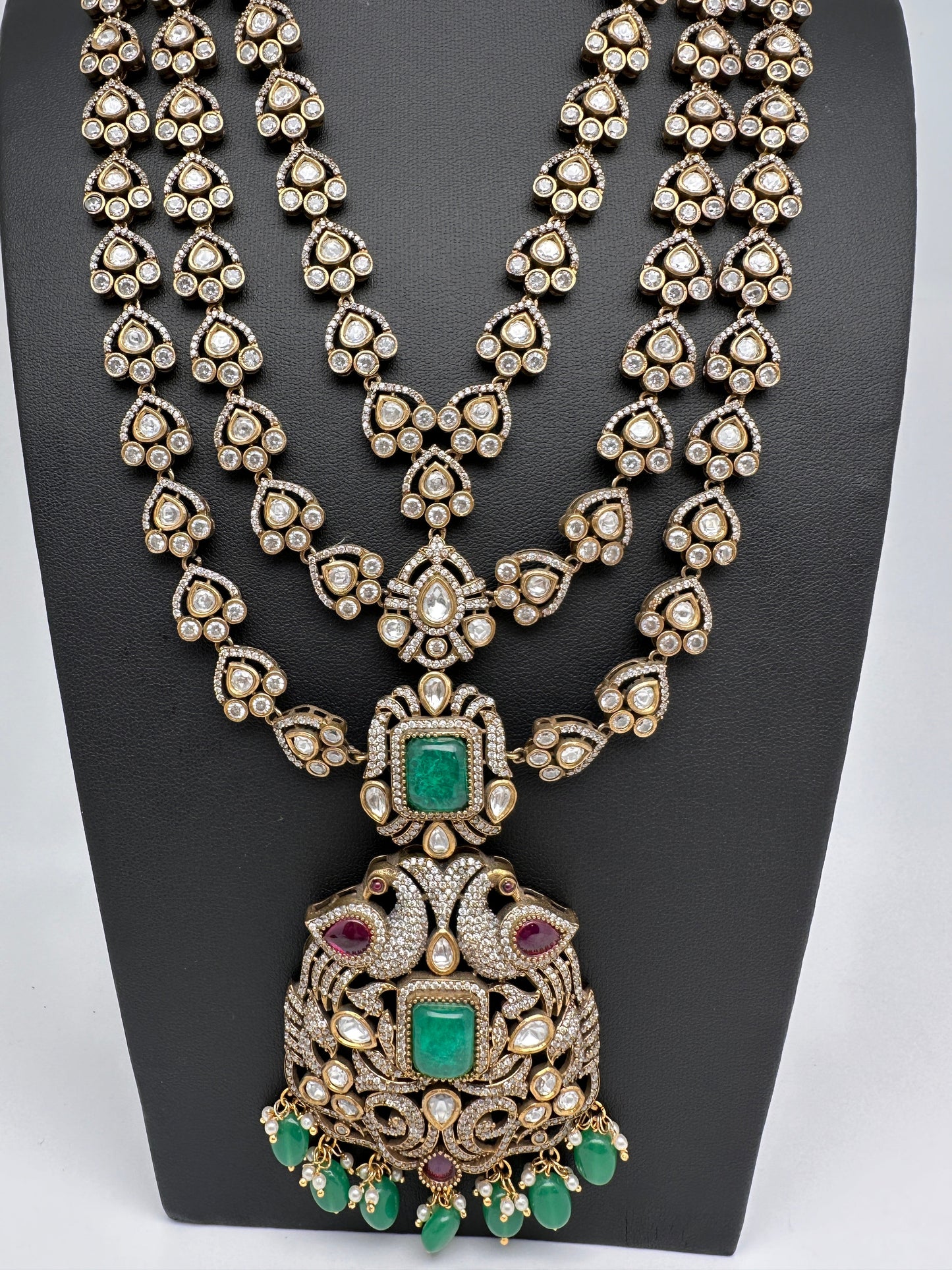 Kundan CZ Multi Layer Mehendi Polish Long Necklace