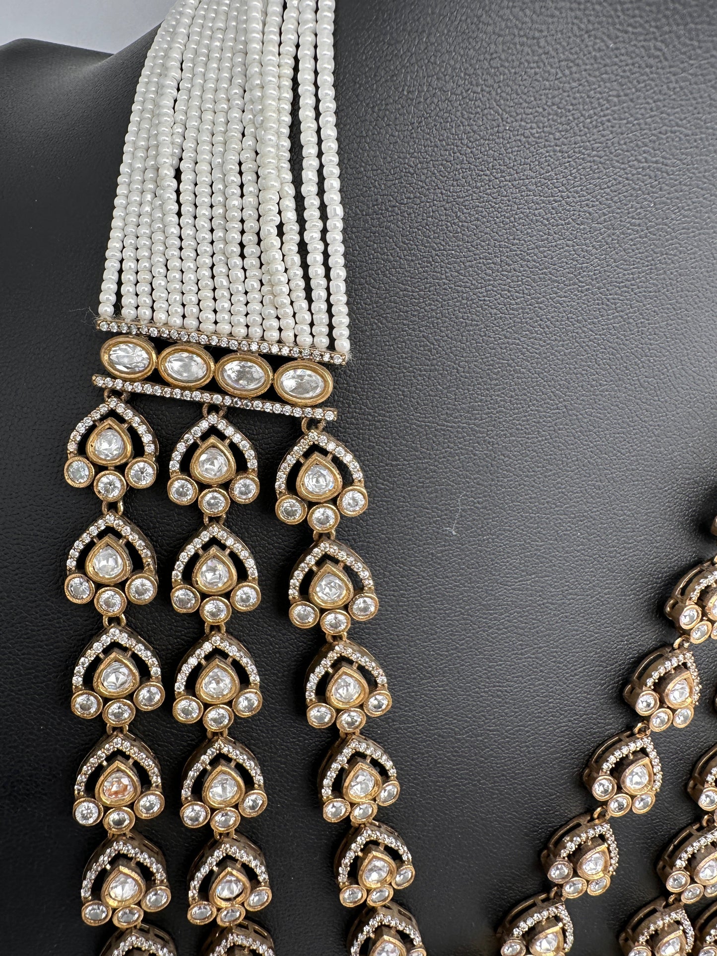 Kundan CZ Multi Layer Mehendi Polish Long Necklace