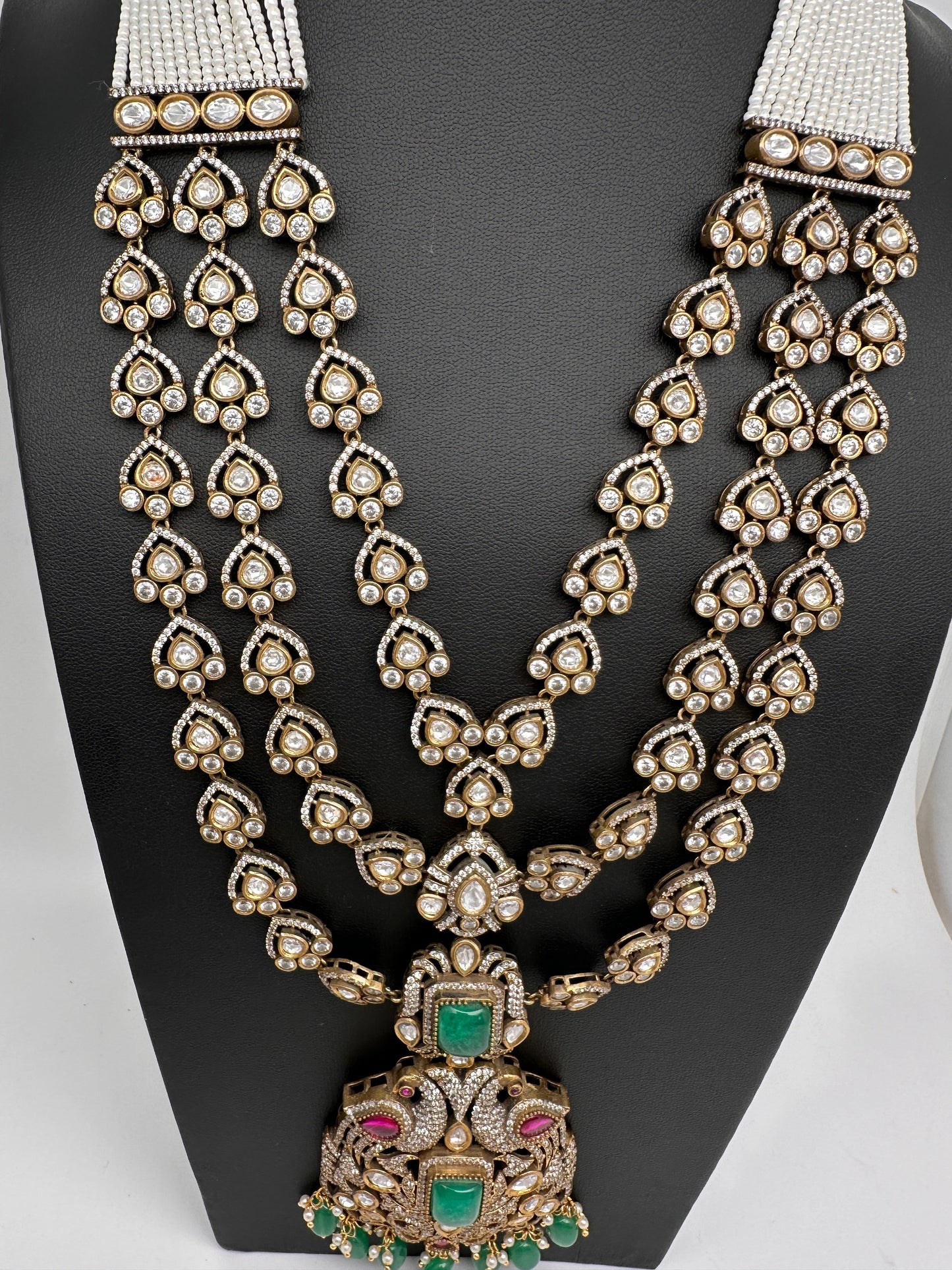 Kundan CZ Multi Layer Mehendi Polish Long Necklace