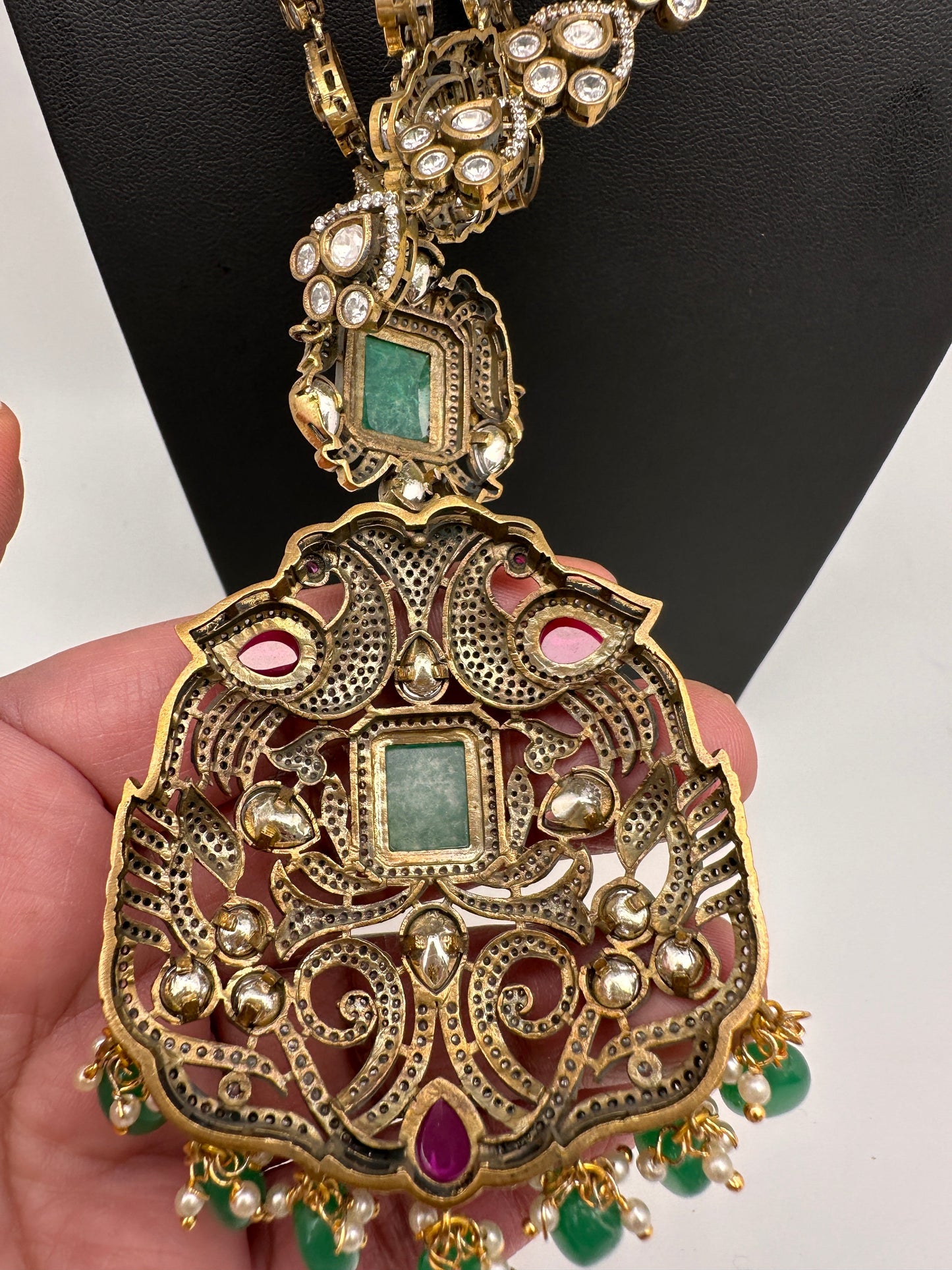 Kundan CZ Multi Layer Mehendi Polish Long Necklace