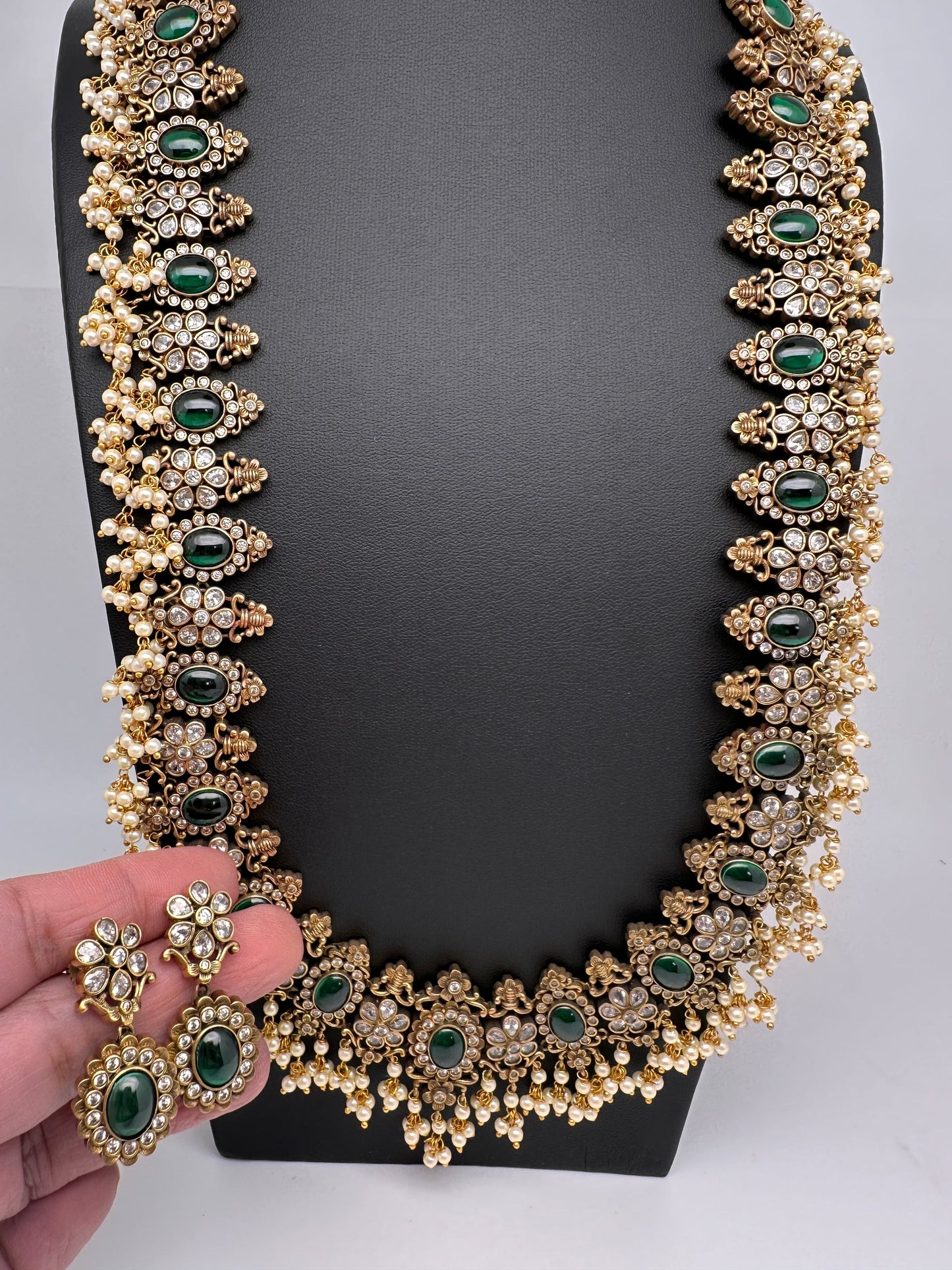 Victorian Mehendi Polish Long Guttapusallu Green Necklace