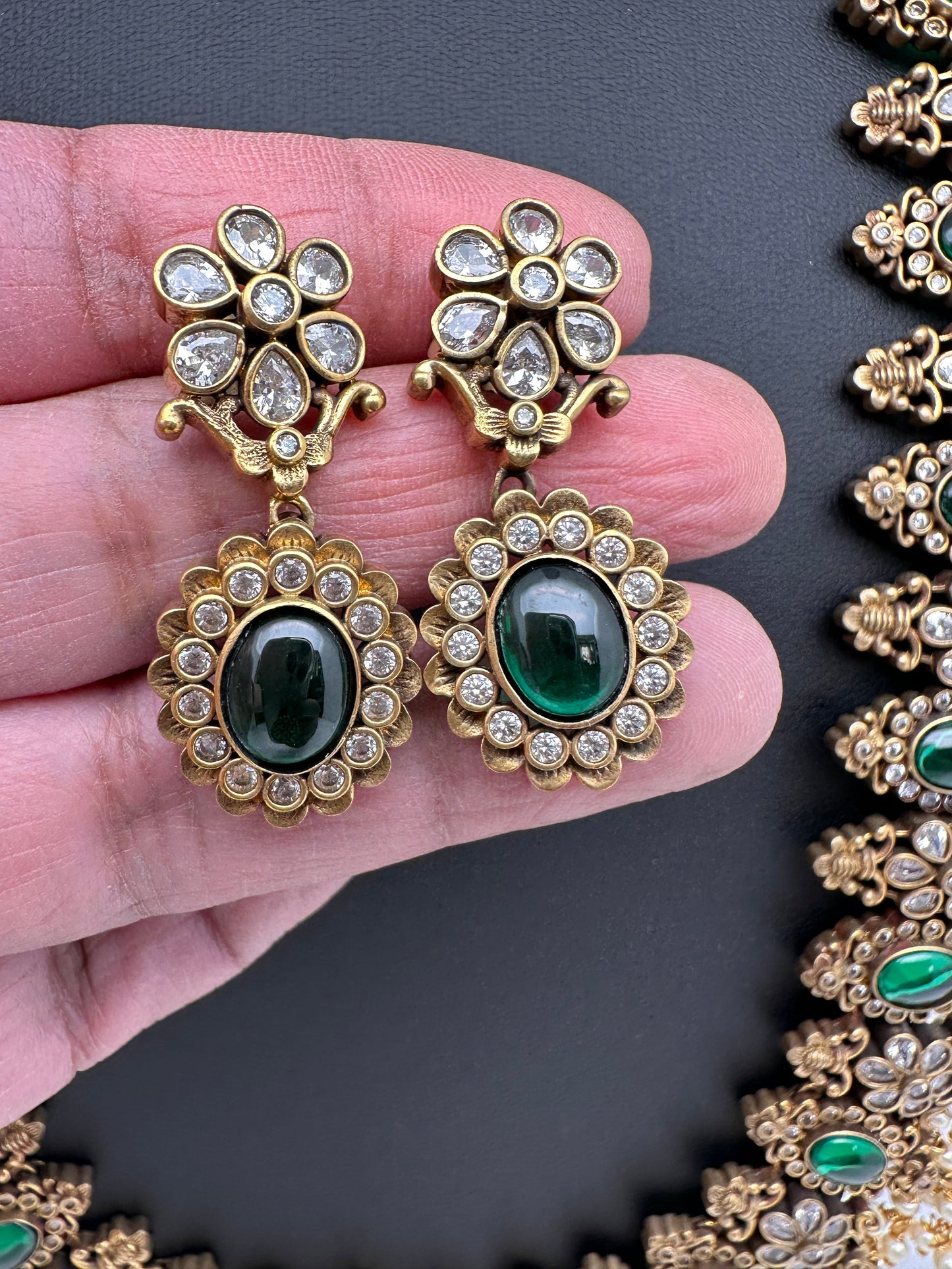 Victorian Mehendi Polish Long Guttapusallu Green Necklace