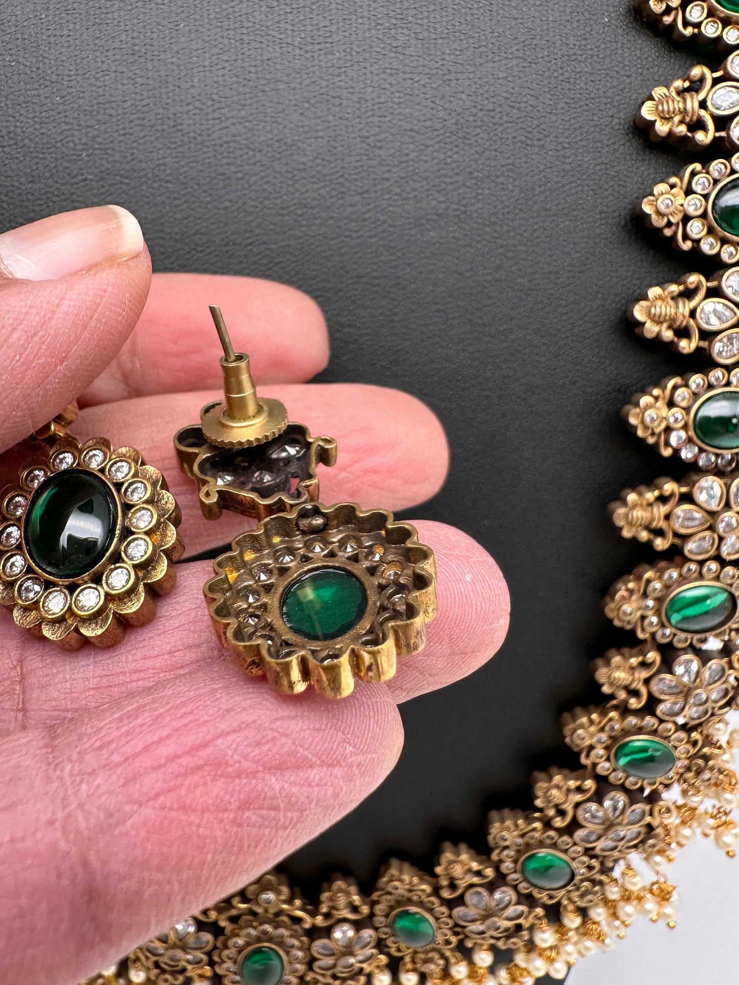 Victorian Mehendi Polish Long Guttapusallu Green Necklace