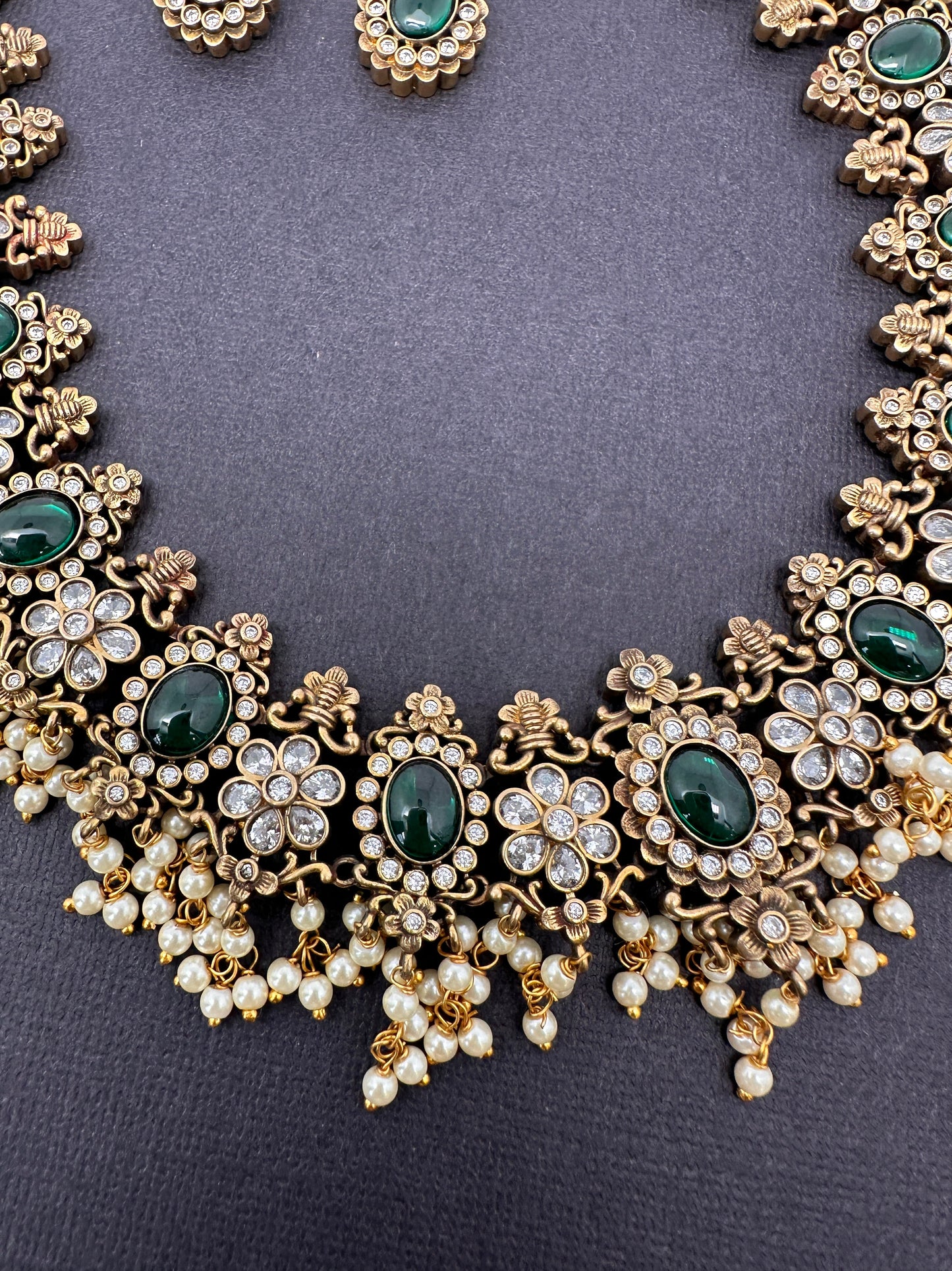 Victorian Mehendi Polish Long Guttapusallu Green Necklace